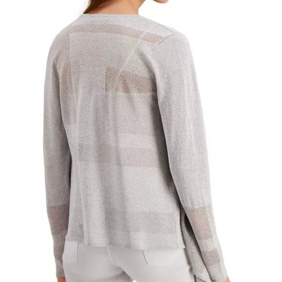 Alfani Metallic Thread Mixed-Stitch Open Cardigan in Gray/Silver- NEW - Picture 2 of 13